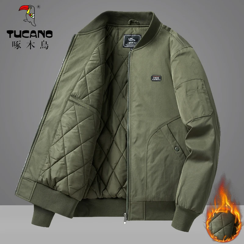 啄木鳥秋冬季美式复古飞行员工装棉服外套男士宽松休闲保暖防寒服