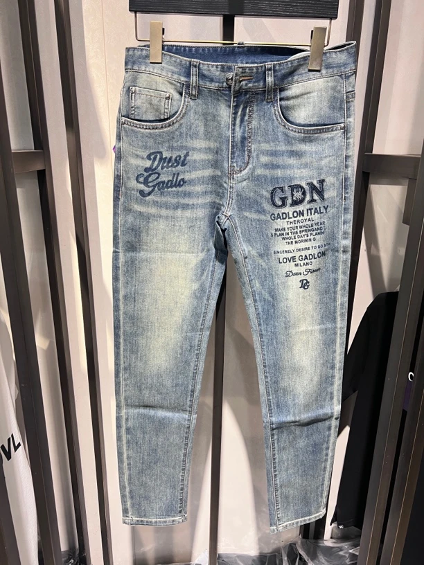 夏季牛仔裤蓝色时尚休闲百搭修身水洗弹力