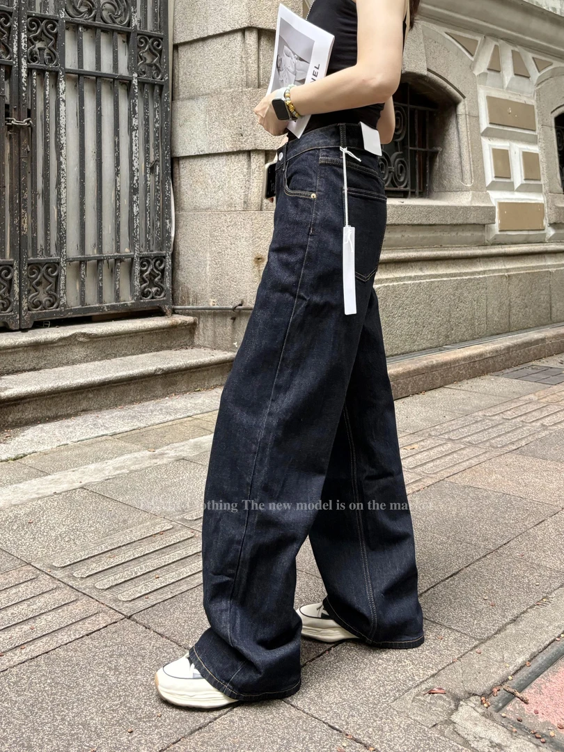 SU【007】65花 愫康 MWMA微弹断货王深蓝单宁色粉标窄版直筒阔腿裤~