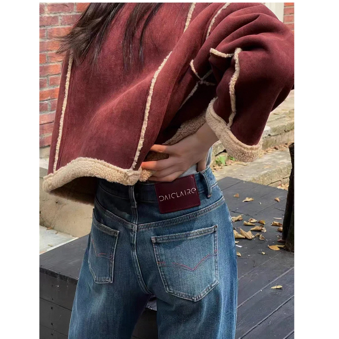 SU【993】代96 愫赵 MWMA加植绒四面弹窄版直筒牛仔拖地裤~