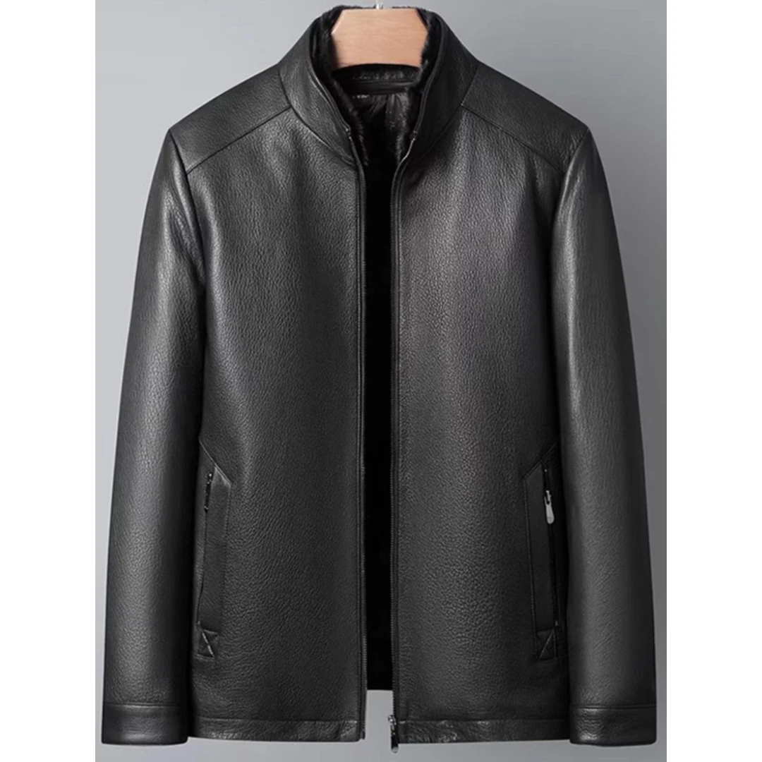 新款海宁真皮皮衣男山羊皮夹克水貂毛领可拆卸内胆羽绒服皮草外套