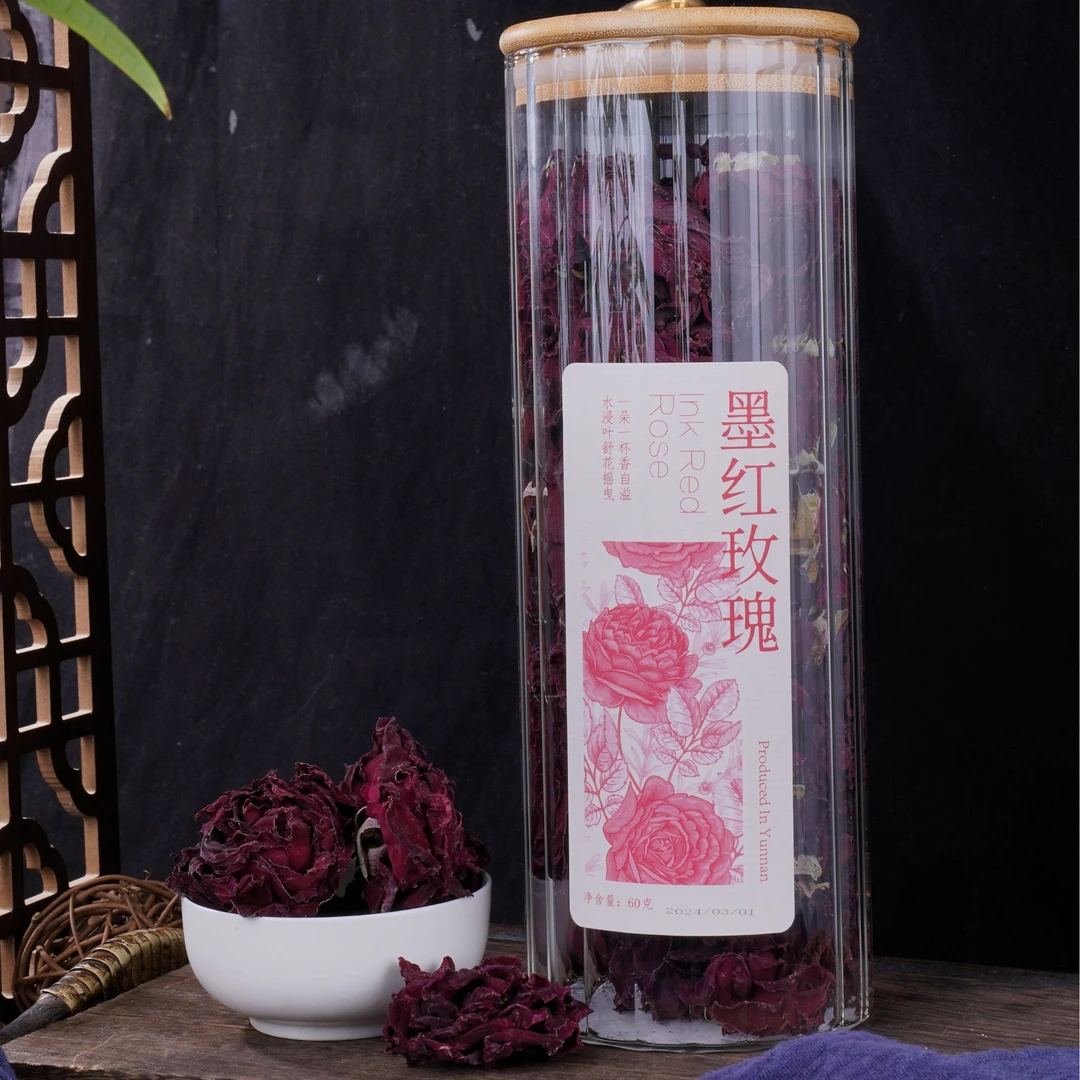 墨红玫瑰花茶云南新鲜冻干玫瑰女人茶大朵玫瑰花冠满满花青素送人