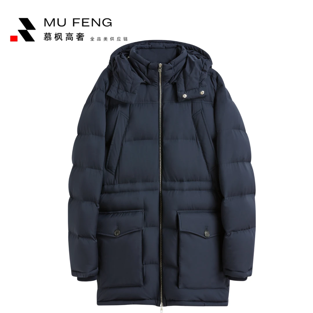 登*路高奢白鹅绒连帽可拆卸御寒系列男士冬季百搭长款羽绒服2128