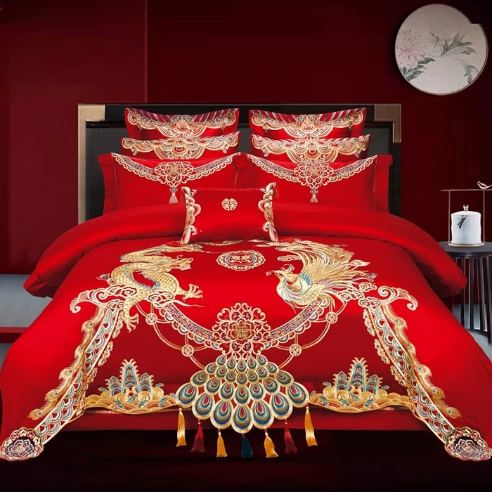 〔惠之缘〕结婚大红色喜庆高端婚庆四件套婚房床上用品绣花婚被