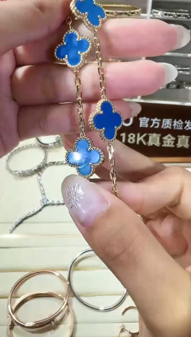 【闪购商品】玛瑙/玉髓手链18K金镶嵌蓝色五花手链