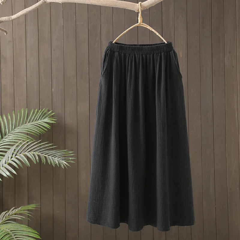 画续复古文艺棉纱中长款半身裙女春秋新款大码宽松紧腰女裙