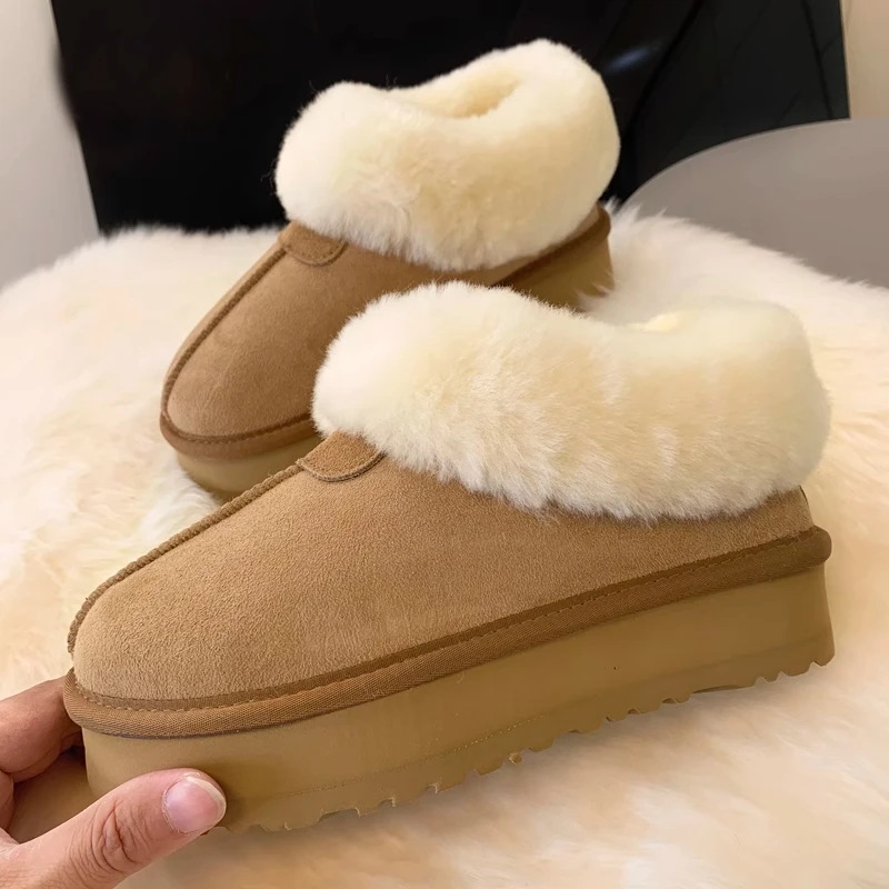 卡斯特厚底4cm 羊皮毛一体低帮雪地靴秋冬新款显瘦增高女士雪地靴