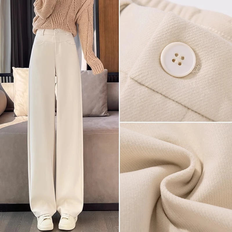 秋冬爆款毛呢阔腿裤女秋冬季新款高腰垂感显瘦休闲直筒香蕉裤子女