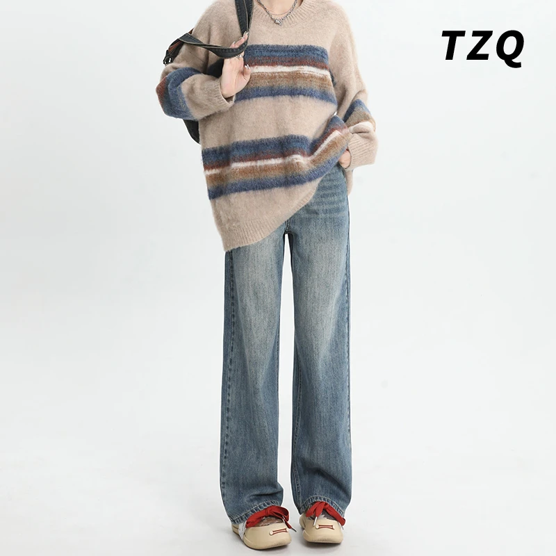 2025新款春秋小个子牛仔裤女爆款高腰宽松拖地直筒裤TZQ120511