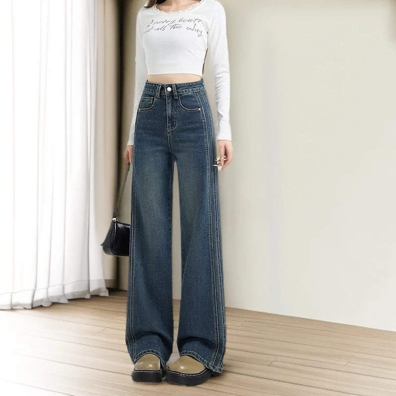 复古阔腿牛仔裤女2025年春秋季新款高腰显瘦百搭拖地裤 TZQ110233