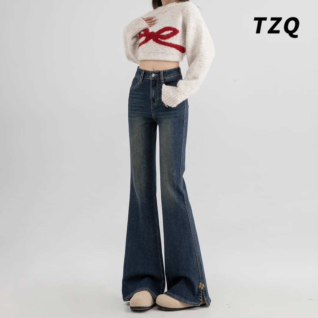 美式复古高腰牛仔裤女2025新款春秋新款修身显瘦喇叭裤TZQ110243
