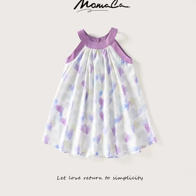 MOMOCO女童夏季满印爱心时尚挂脖连衣裙75630470118
