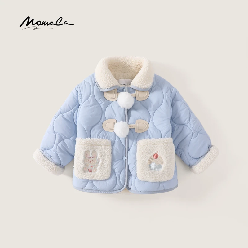 MOMOCO冬季新款女童立体扣重工刺绣毛绒翻领棉服外套75830101094