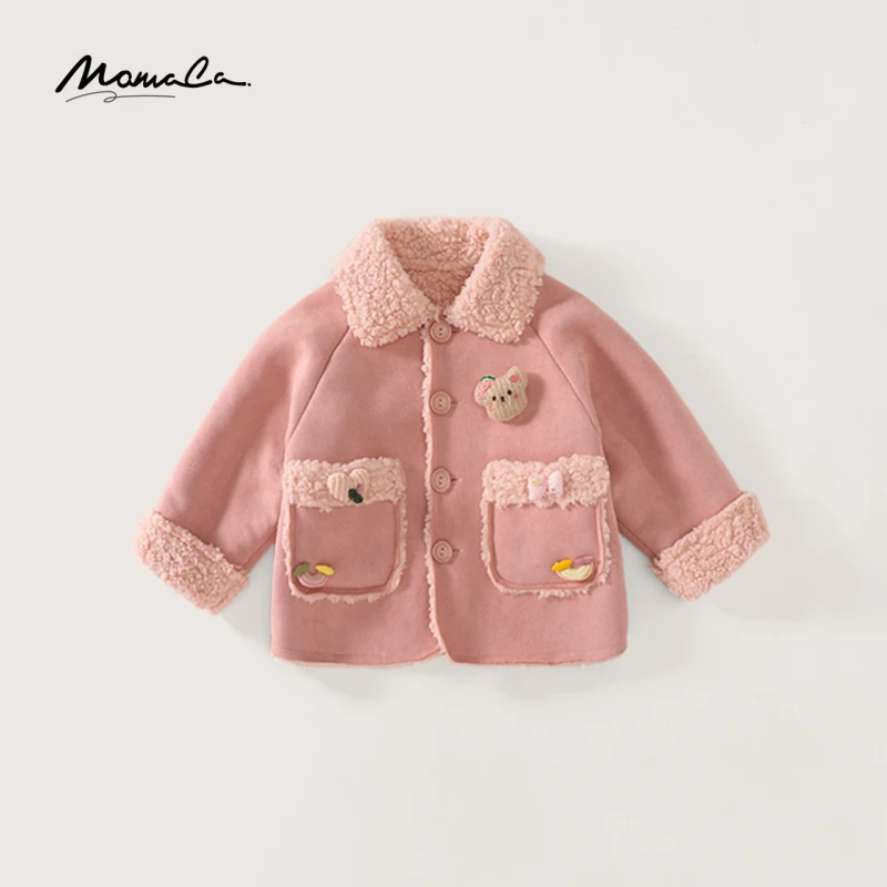 MOMOCO冬季新款女童甜美小熊呢子毛领外套75830123030
