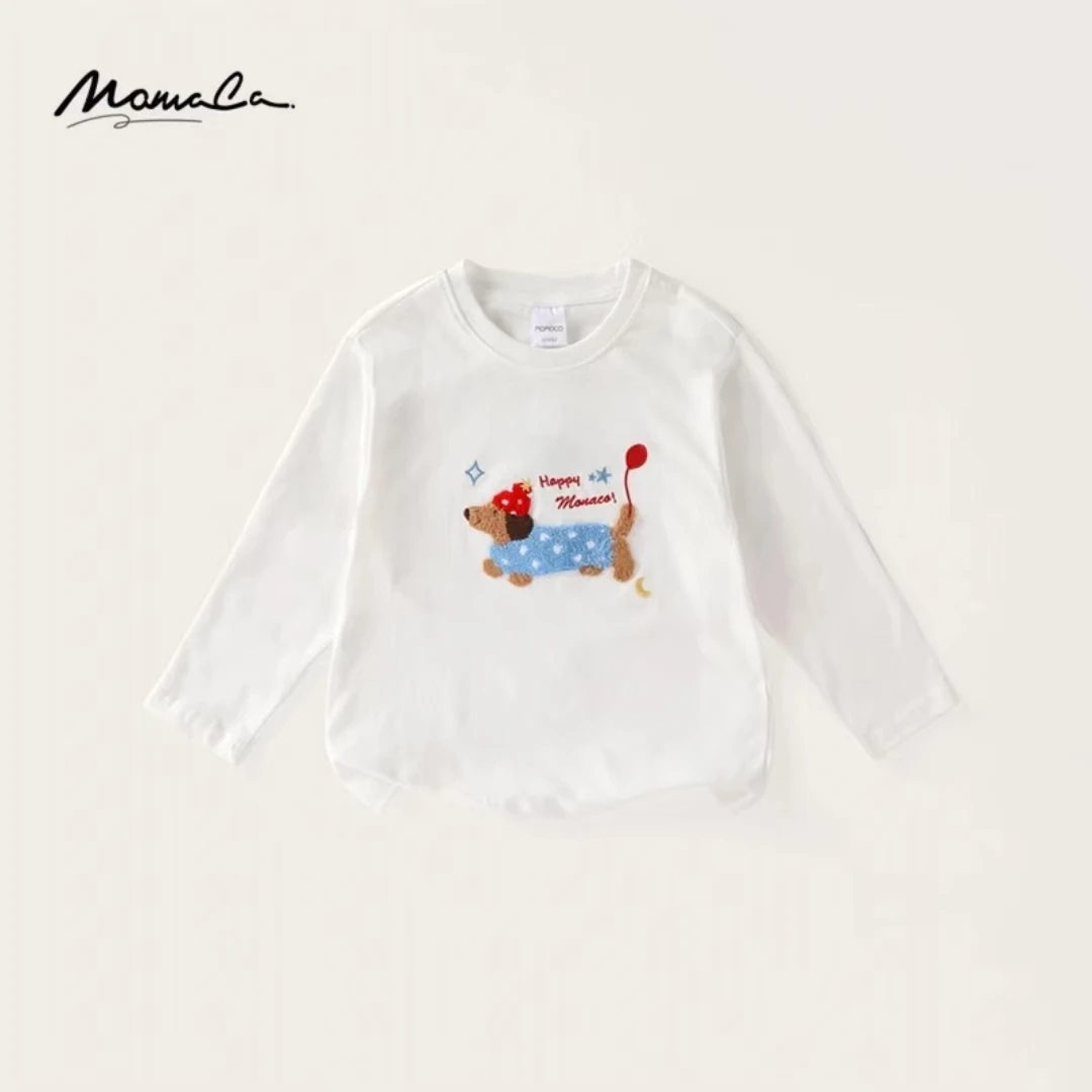 MOMOCO2024儿童秋季打底衫时尚可爱小狗图案T恤75780235005