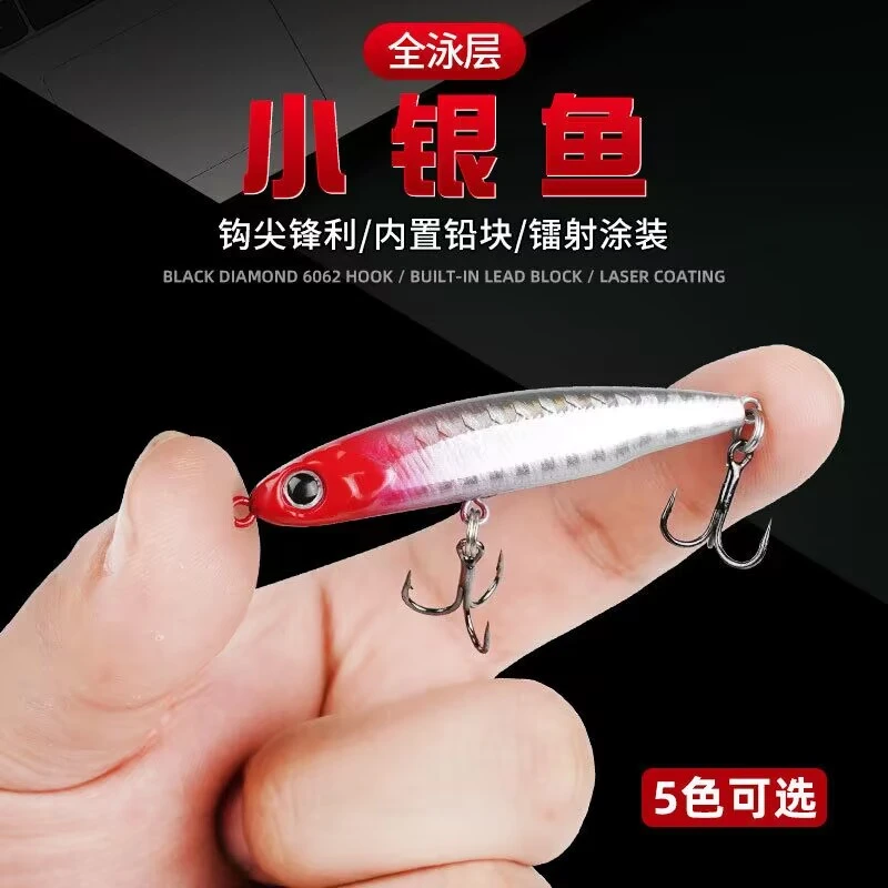 微物沉水铅笔假饵路亚饵颤沉超远投小银鱼淡水翘嘴红尾缓沉迷你