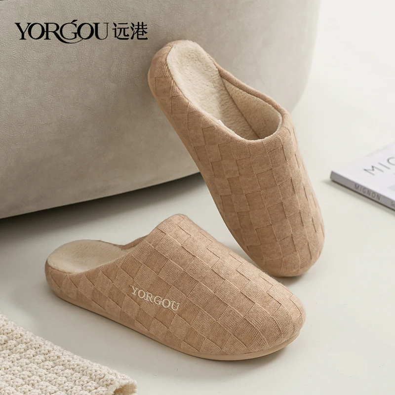 远港棋盘格棉拖鞋女秋冬季保暖加绒室内家居家家用地板男
