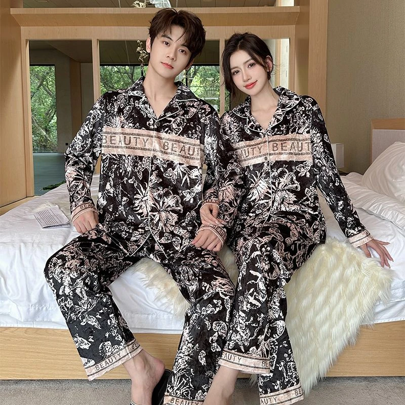 秋冬新款情侣金丝绒睡衣男士大码加绒加厚家居服女士春秋网红套装