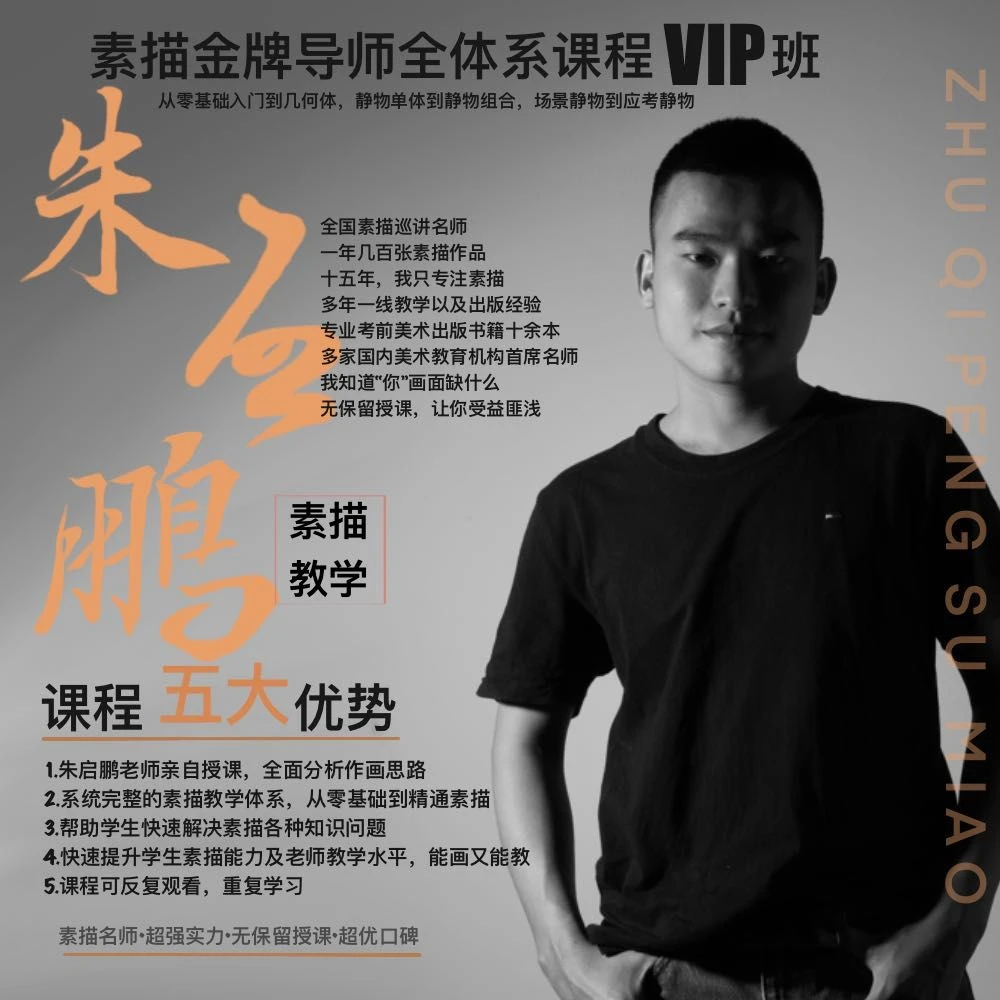 朱启鹏素描全体系教学VIP班 专业培训成人、初学者、老师绘画