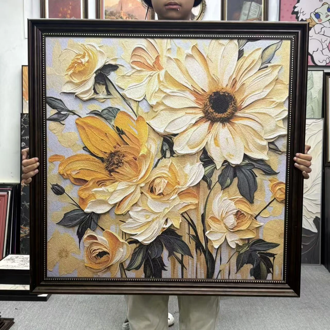 大芬油画村餐厅装饰画饭厅客厅沙发背景墙挂画抽象花卉卧室8080