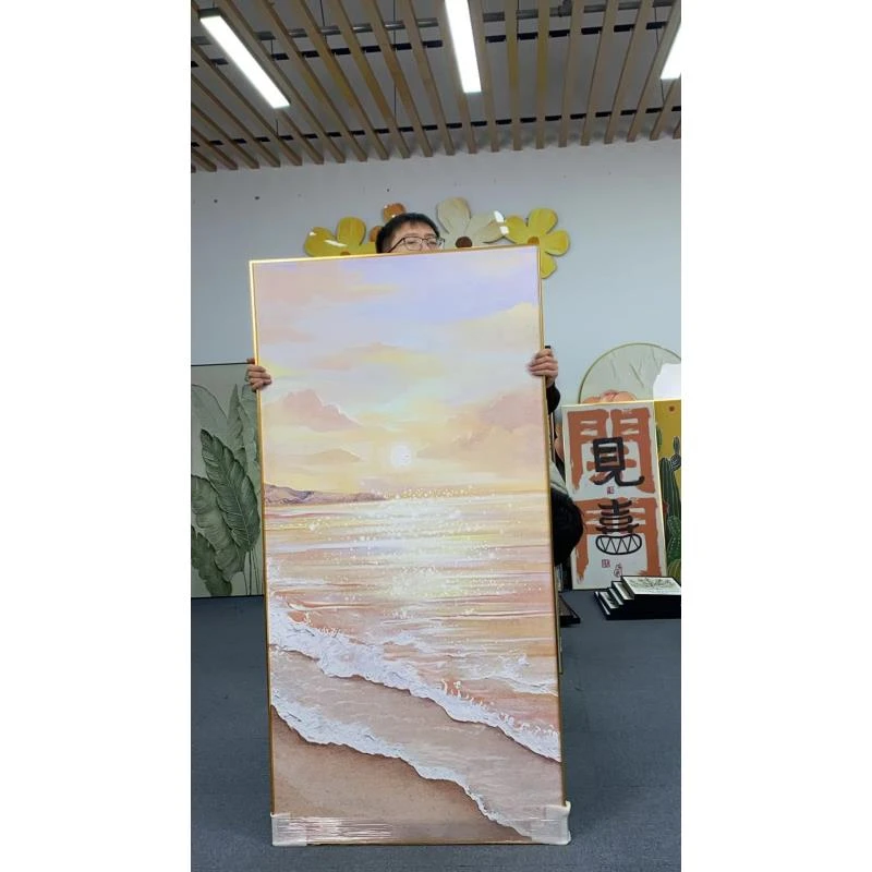 北欧奶油风入户玄关挂画风景壁画进门竖版走廊过道挂画海滩80160