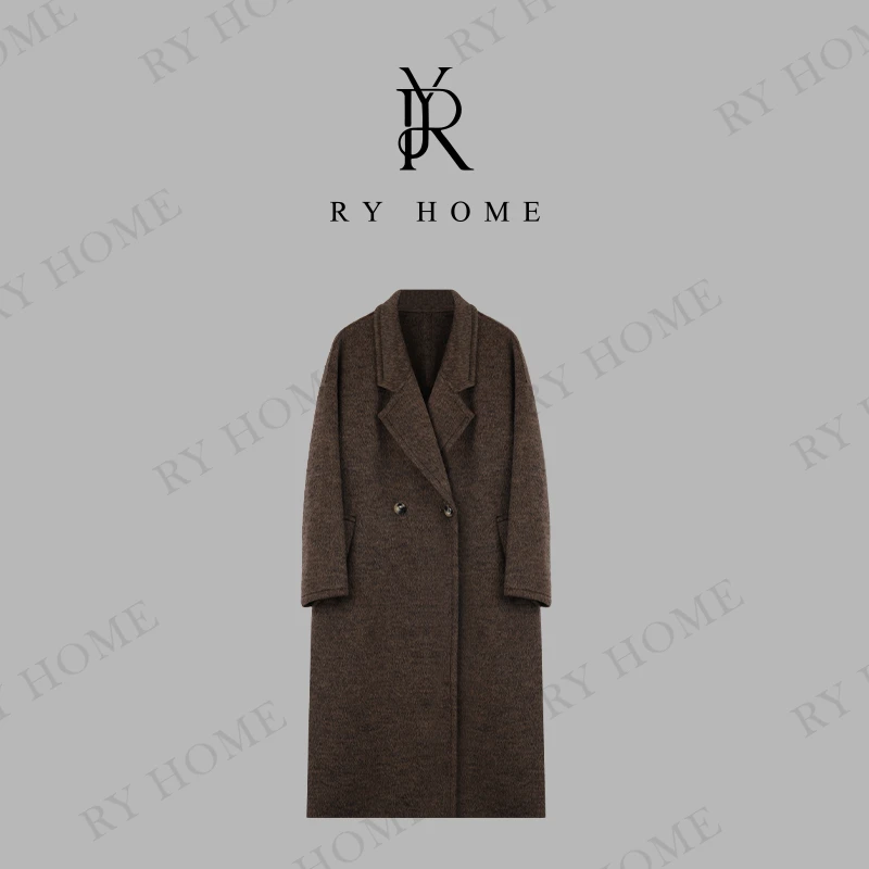 【容雨RYHOME】骆驼绒＋桑蚕丝长款绵羊毛外套大衣243W2035