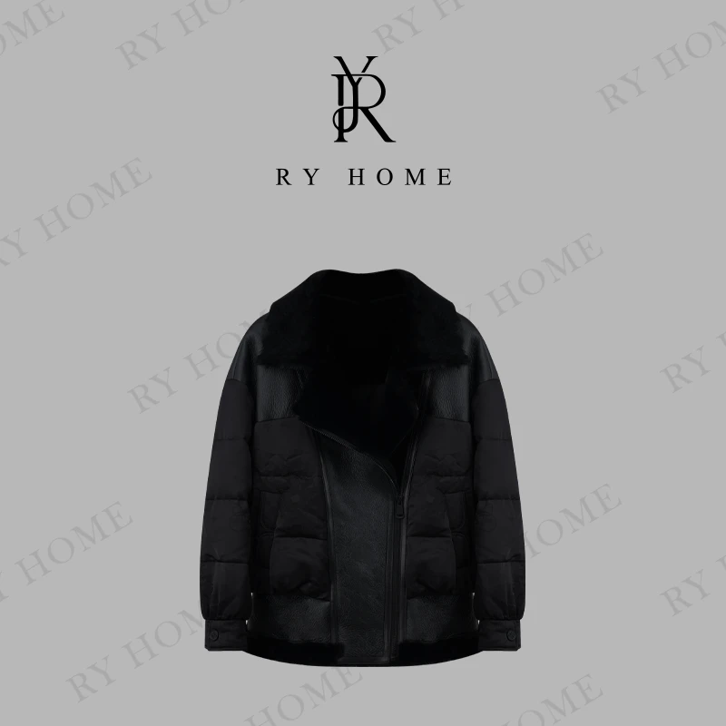 【容雨RYHOME】90白鹅绒皮毛一体黑金系列提花缎鹅绒服244YF1268