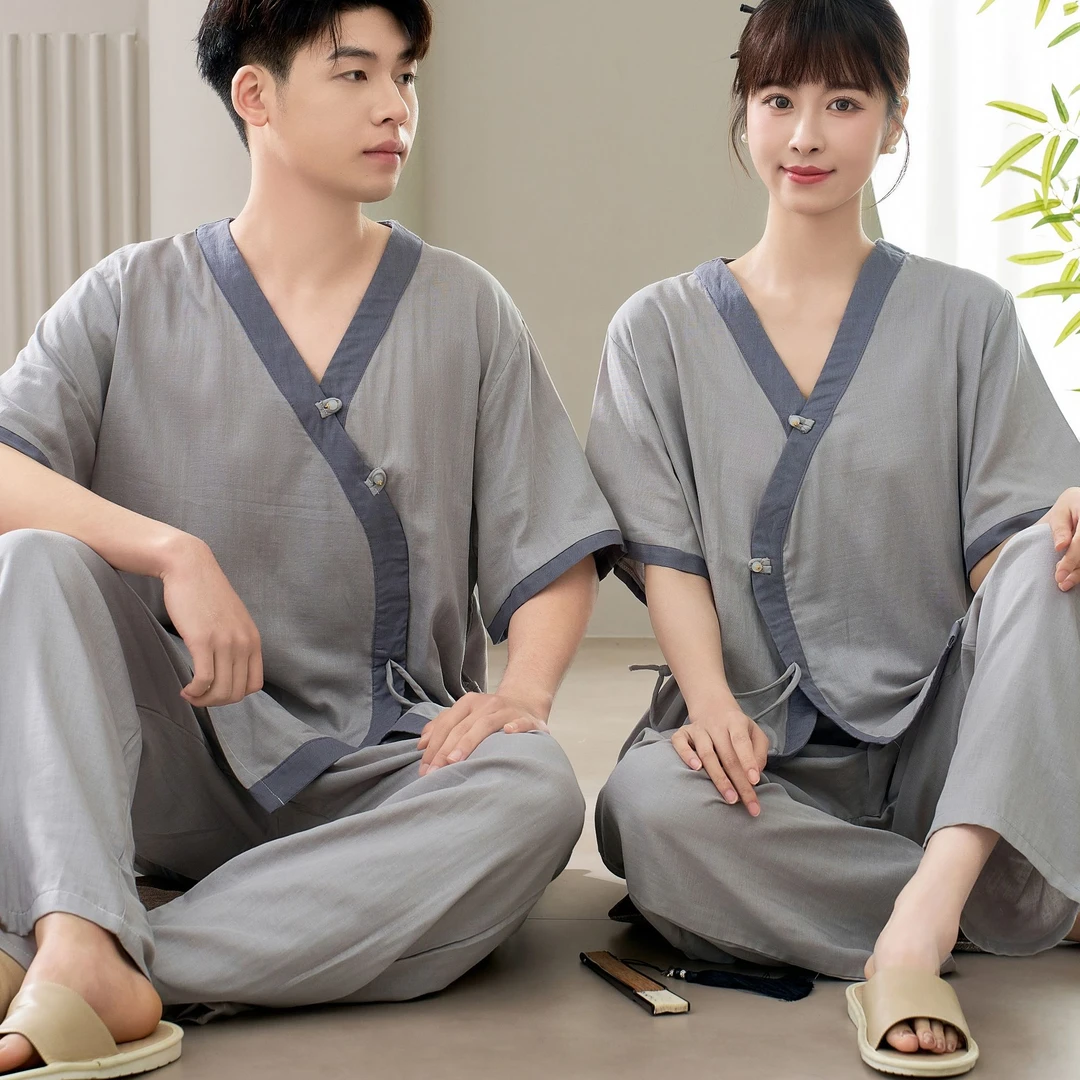 国风夏季情侣款睡衣家居服套装薄款休闲