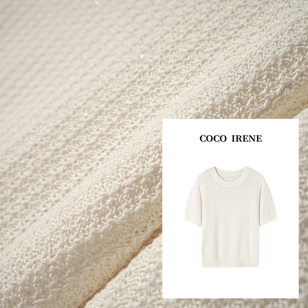 【和纸纱】COCO IRENE 夏季简约新款亮珠片镂空针织T恤M