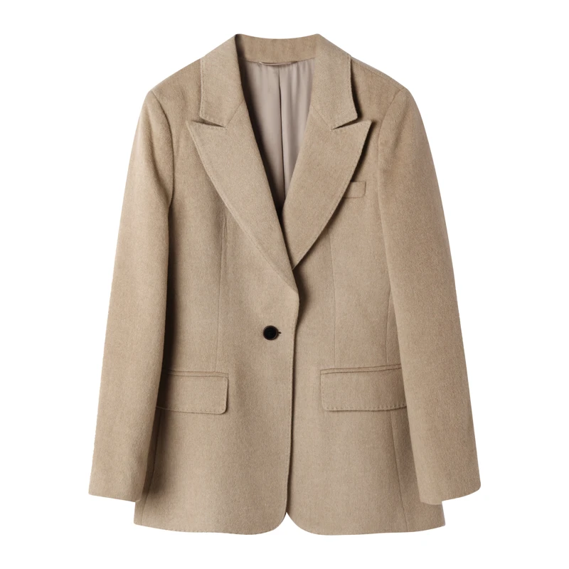 特价款 21000 冬季新款休闲修身气质驼绒西装外套女H