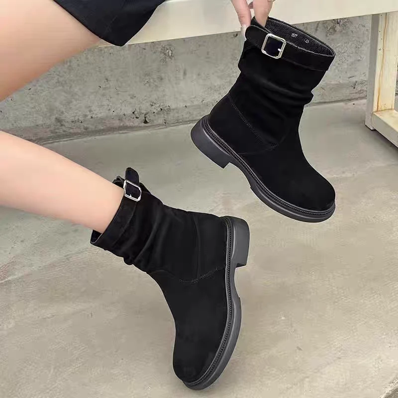 诗涵家 真皮薄绒网红马丁靴8577