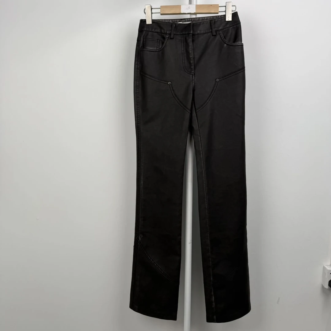 8049休闲皮裤休闲阔腿显瘦气质时尚百搭女士黑色春季潮流简约