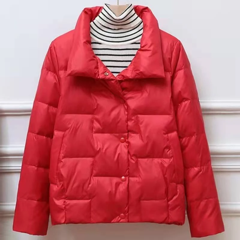 新款白鸭绒羽绒服女式新款松纯色简约女新款冬季保暖加厚外套潮