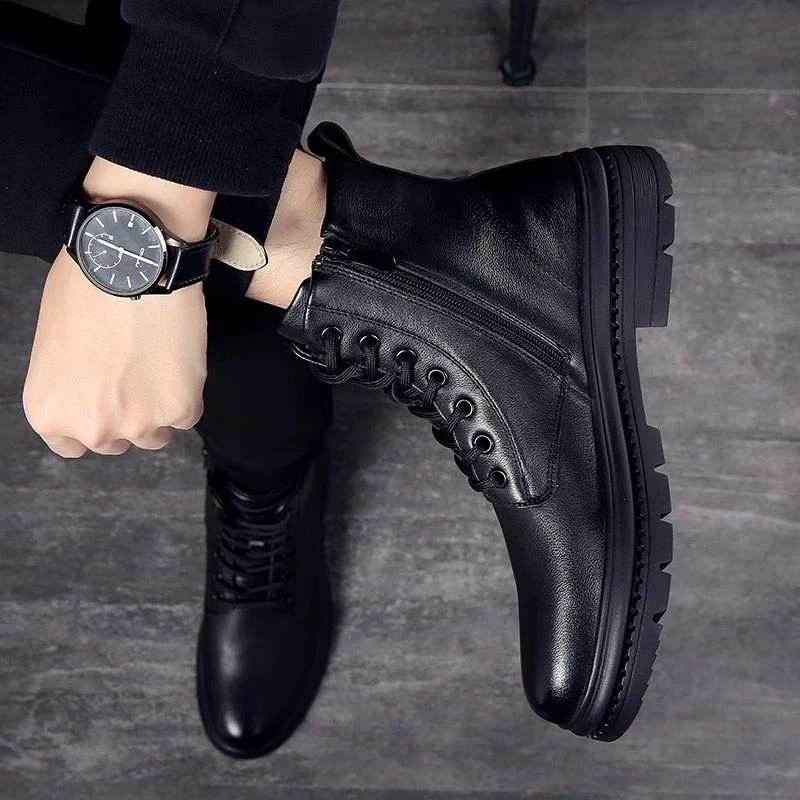 马丁靴男夏季透气2025新款英伦风真皮高帮靴子增高皮鞋切尔西短靴