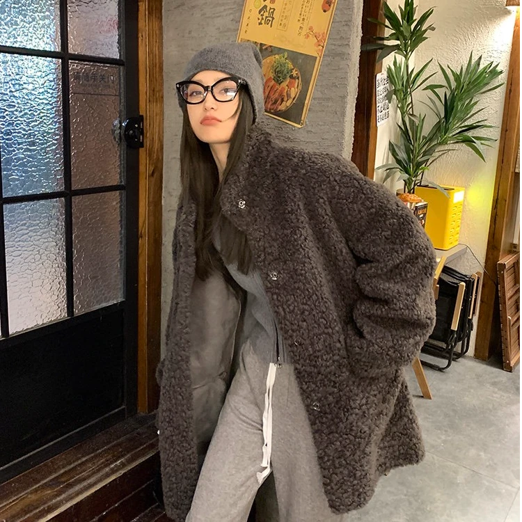 2024秋冬季慵懒感皮草中长款立领皮毛一体羊羔毛绒环保毛毛外套女