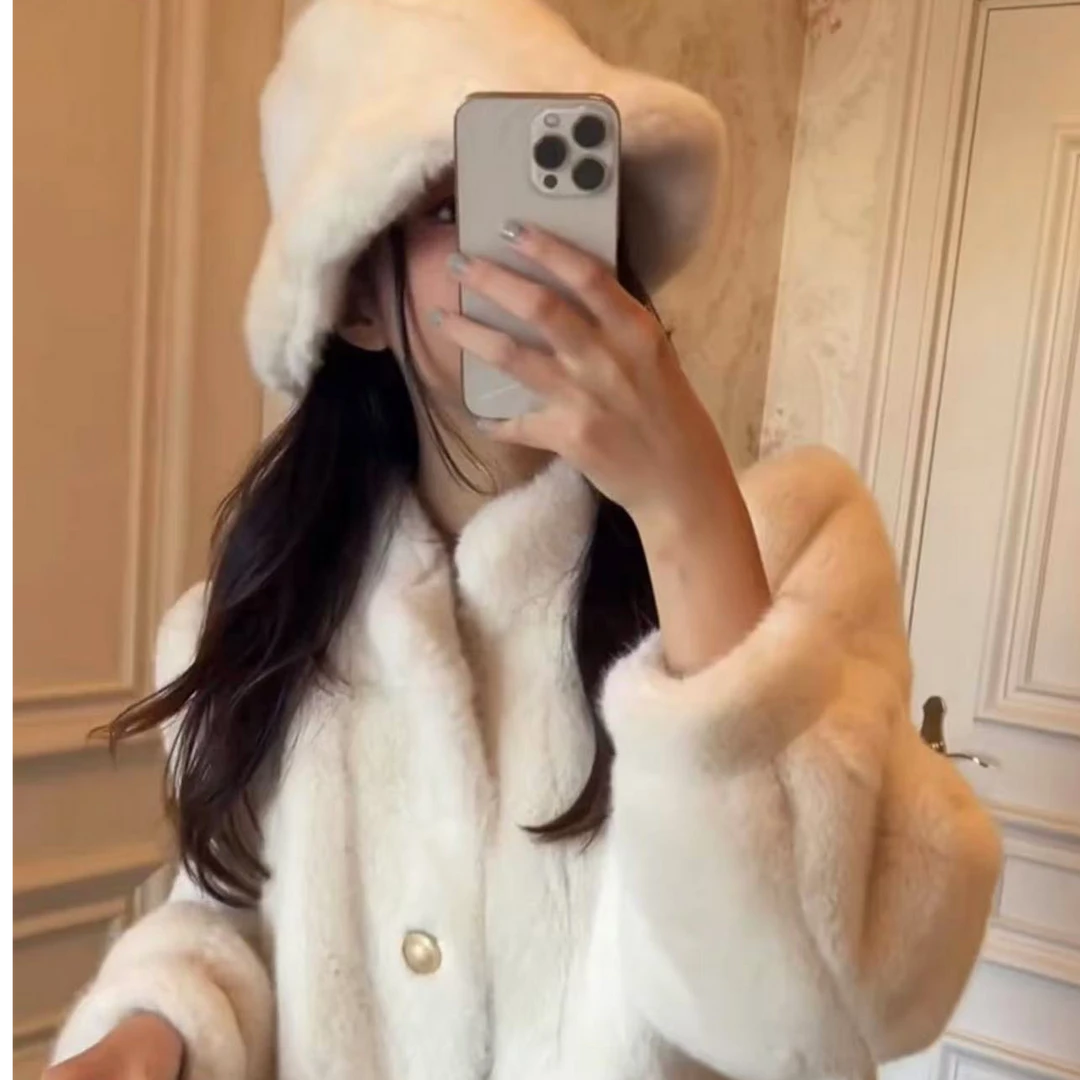 2024冬季新款长款立领仿水貂毛绒皮草加厚保暖环保毛毛外套女大衣