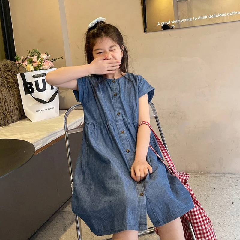 女童牛仔连衣裙儿童夏季新款洋气韩版公主裙大童女孩时髦休闲裙子