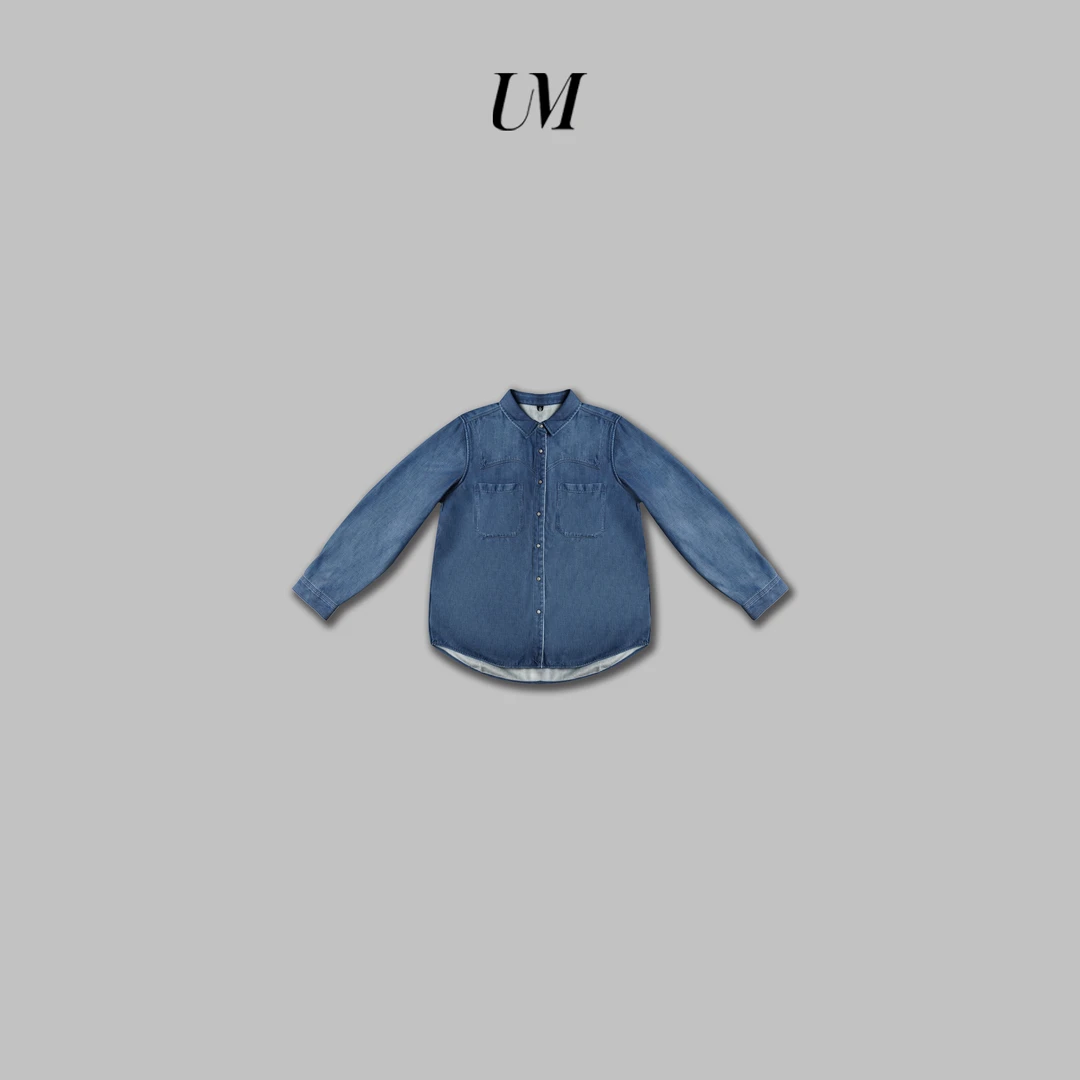 【U.M】垂感简约植绒加厚牛仔衬衫纯色经典百搭水洗翻领长袖衬衣