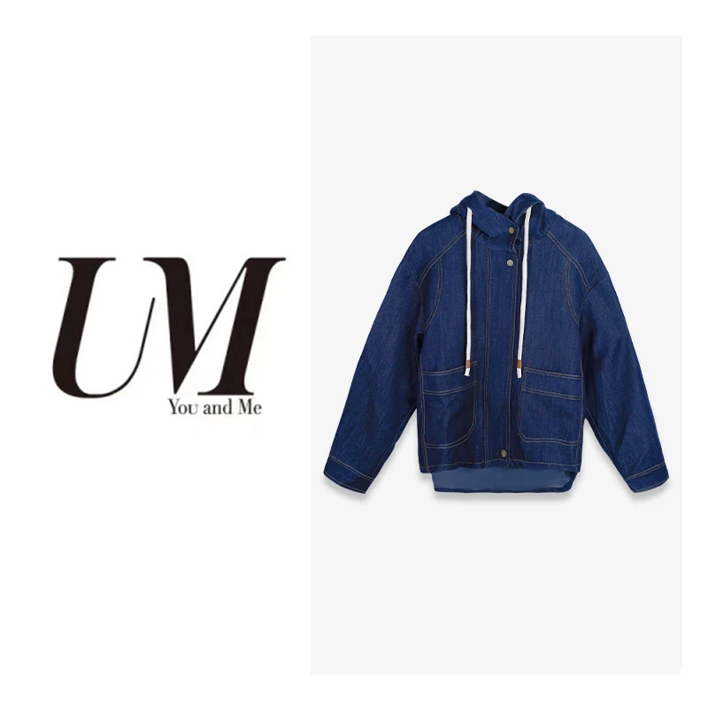 【U.M】明线复古原色丹宁休闲连帽牛仔外套