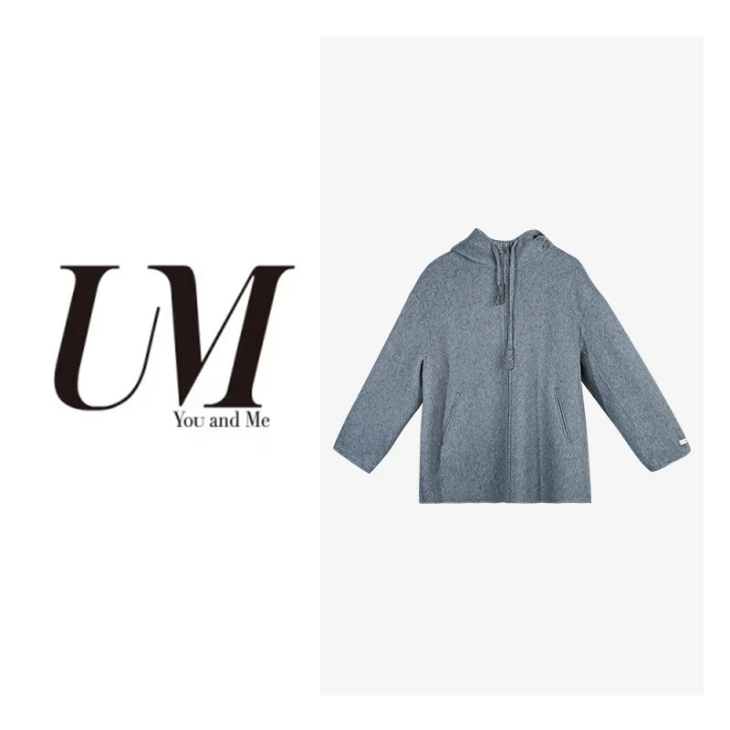 【U.M】韩版氛围连帽拉链羊毛大衣外套 24863