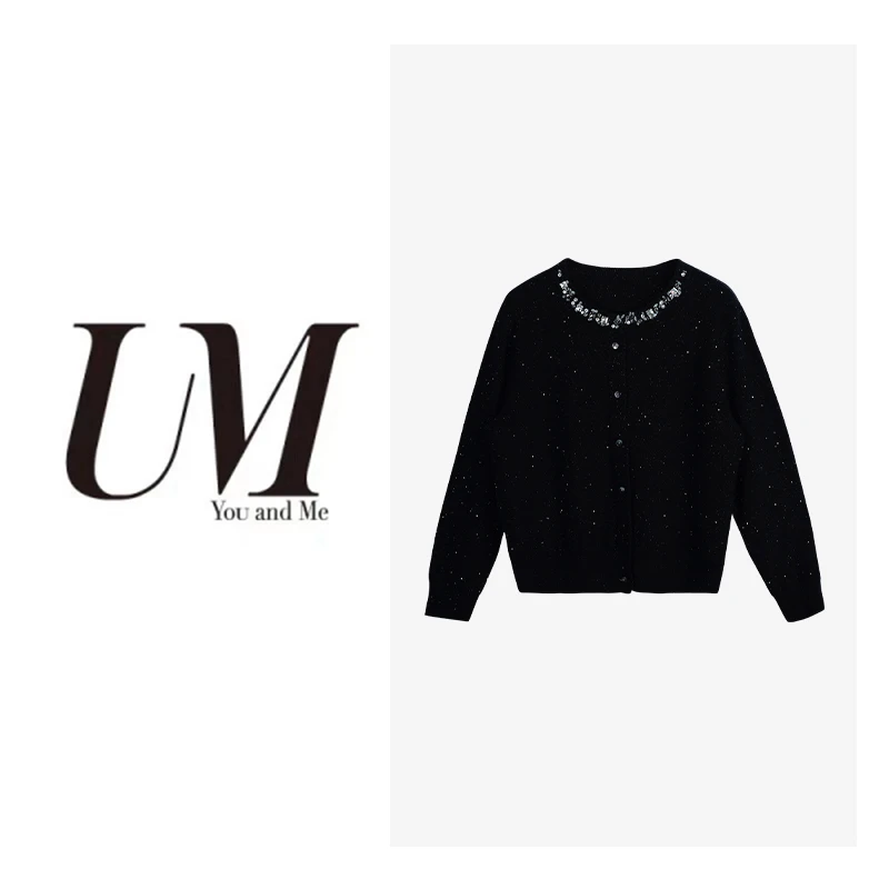 【U.M】夜空里的星亮钻羊毛针织开衫显瘦