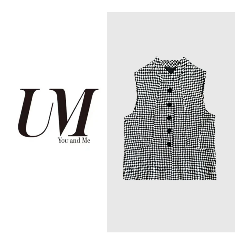 【U.M】千鸟格花瓶口修身马甲