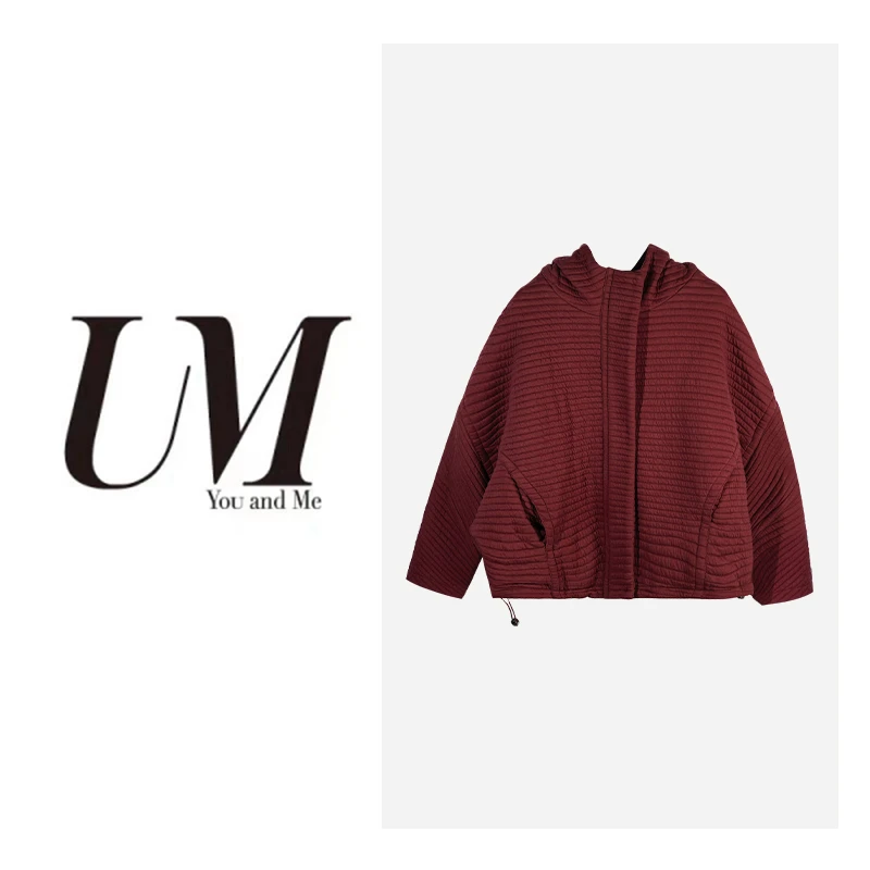 【U.M】连帽条纹肌理棉服外套