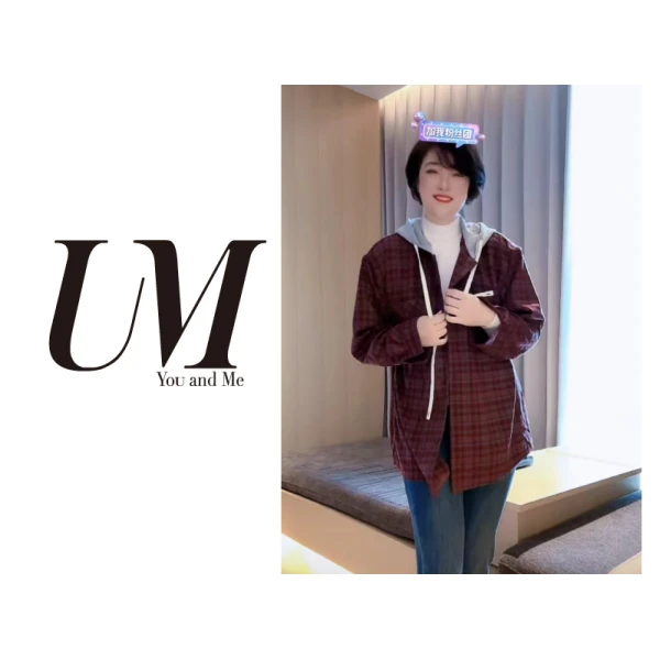 【U.M】格子连帽衬衫外套宽松休闲