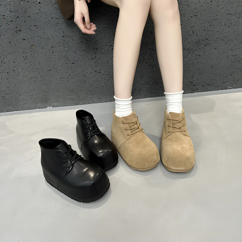 牛皮厚底内增高勃肯短靴雪地靴平底短靴马丁靴超火百搭休闲面包鞋