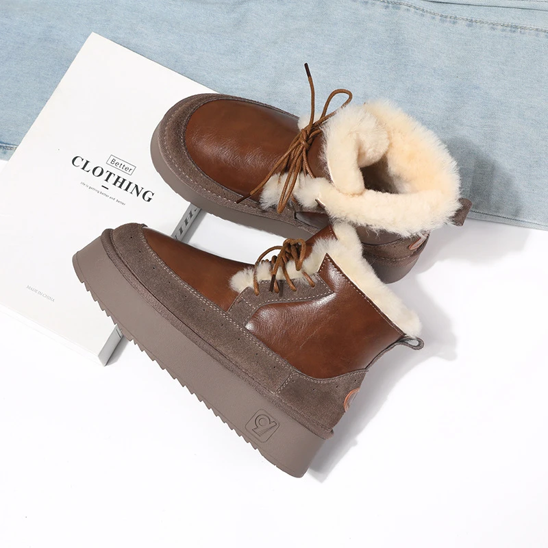 真皮羊毛雪地靴女厚底短筒2024冬新款加绒加厚防水防滑百搭棉鞋女