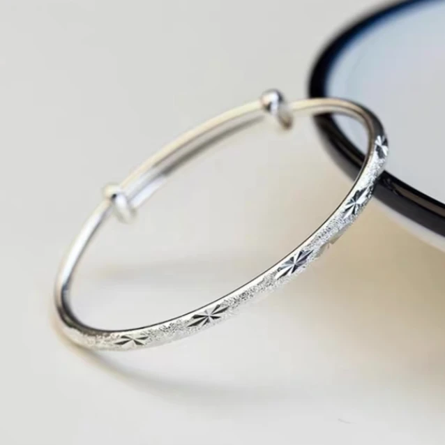 足银手镯 A26满天星推拉足银9999实心可调节女士镯子ins设计简约