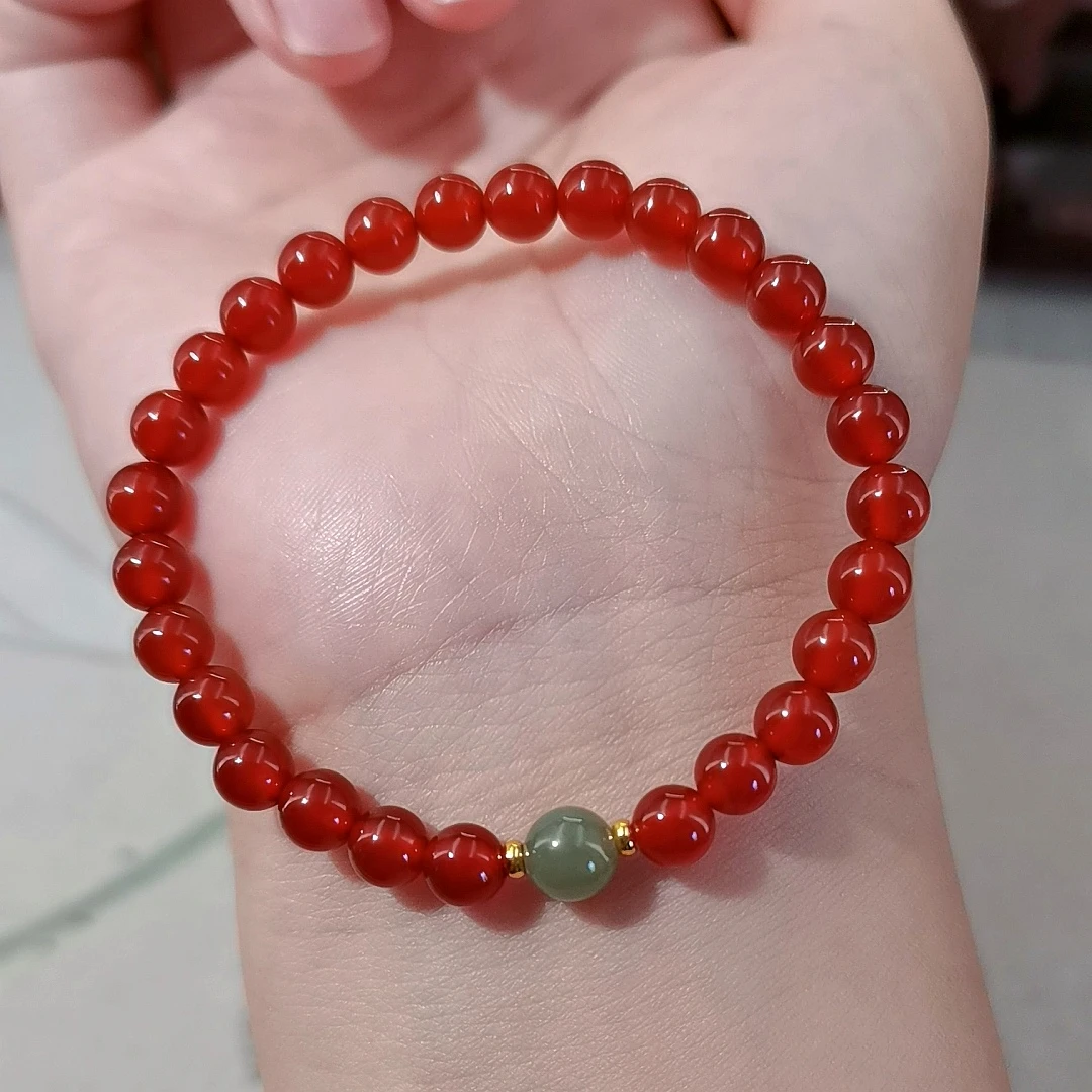 天然红玛瑙单圈手串本命年女士手链送人礼物098