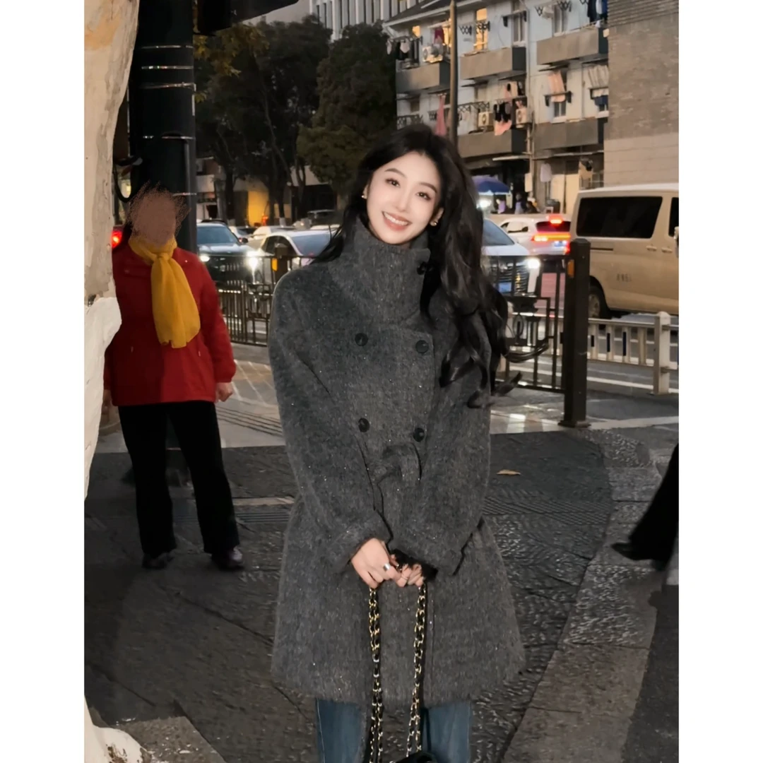 【南萱】【闪耀星河】气质高级感亮闪毛呢外套女冬羽绒大衣4DWZB9112