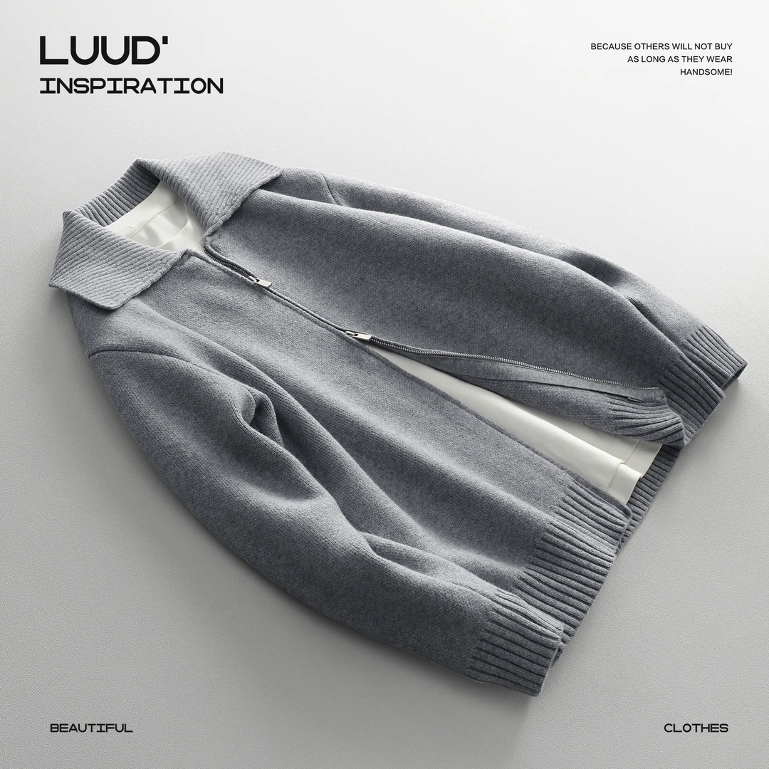 【断码五折】双拉链黑色轻奢风感开衫毛衣外套男日常百搭针织衫上衣